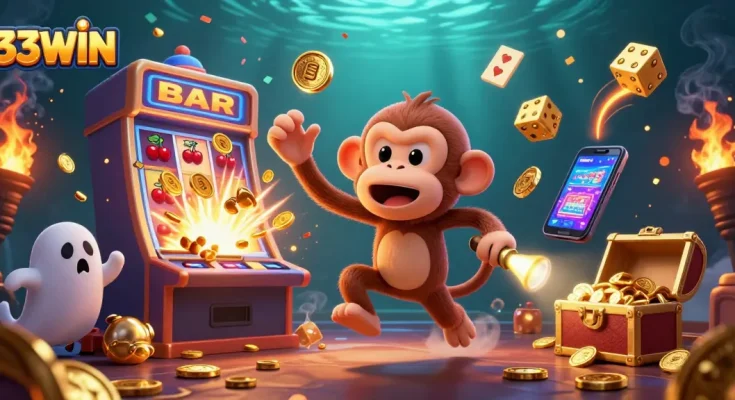 Experience thrilling fun with 33WIN as the mischievous monkey juggles golden casino treasures.